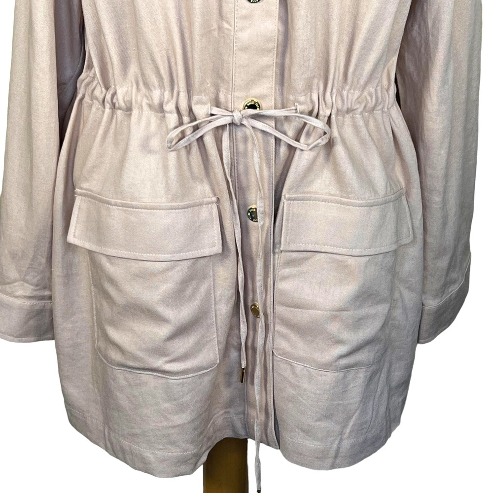 Anne Klein “Sand” Linen Blend Stylish Utility Style Jacket With Gold Trim L NWT - Picture 4 of 16